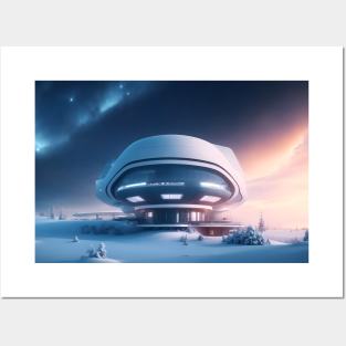 White futuristic house in snowy place Posters and Art